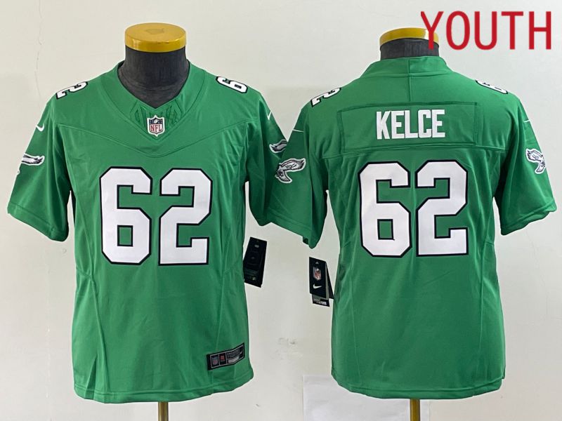 Youth Philadelphia Eagles 62 Kelce Green Nike Throwback Vapor Limited NFL Jersey